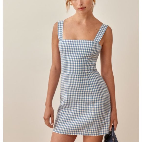 Reformation Dresses & Skirts - Reformation Brigitte Linen Dress in Azure Check